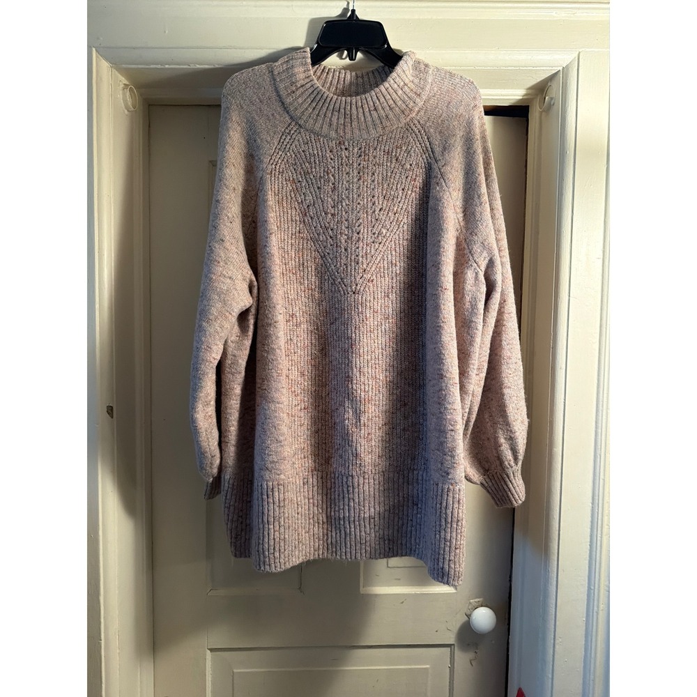 LC Lauren Conrad Womens Plus 2X Confetti Knit Mock Neck Sweater Oatmeal Beige